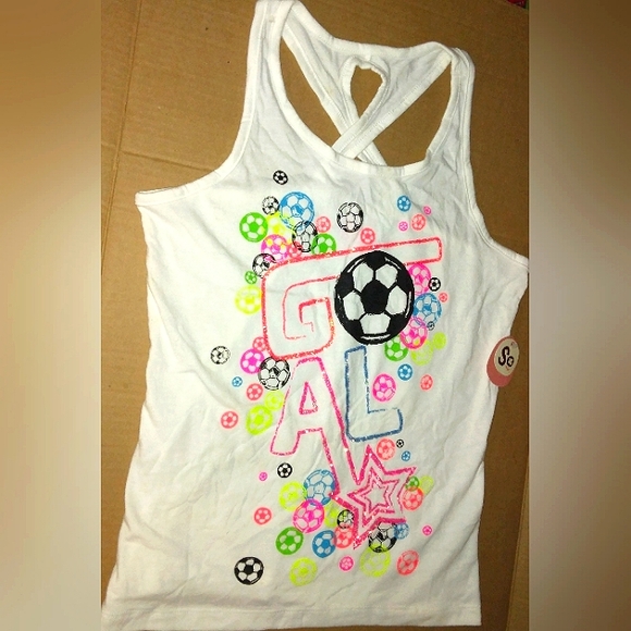 NWT Tween Girls 'So' Criss Cross Keyhole ⚽ Soccor Theme Graphic Tank Top - Picture 11 of 12
